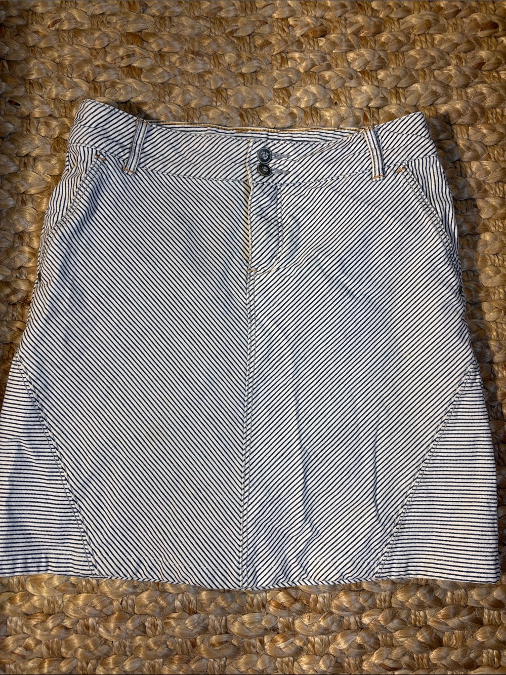 Pilcro and the Letterpress-Striped A-Line Mini Skirt - Navy and White